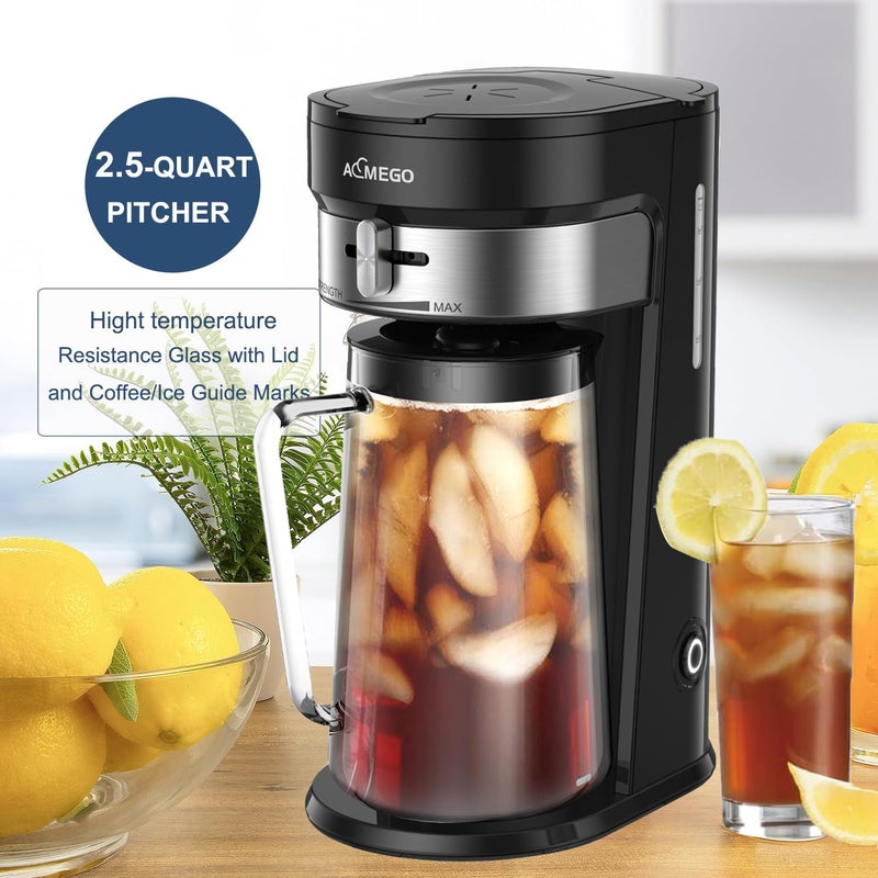Aimego Iced Tea Maker, Brewing System with 2.5-quart Glass Pitcher, sliding strength selector, Stainless Steel Decoration, Reusable Filter (Black) - Image 5